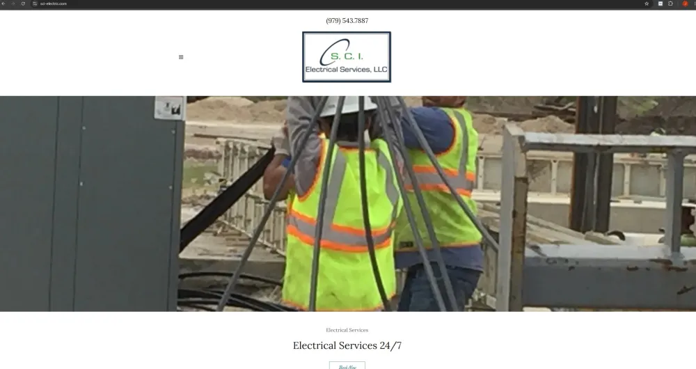 SCI Electrical Services website before — dated layout with oversized header image